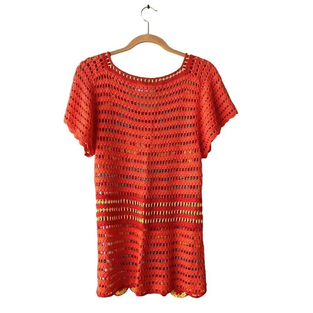 Ivy Jane Crochet Tunic Top Multicolor Short Sleeve Floral Boho Hippie Festival S - Picture 3 of 4